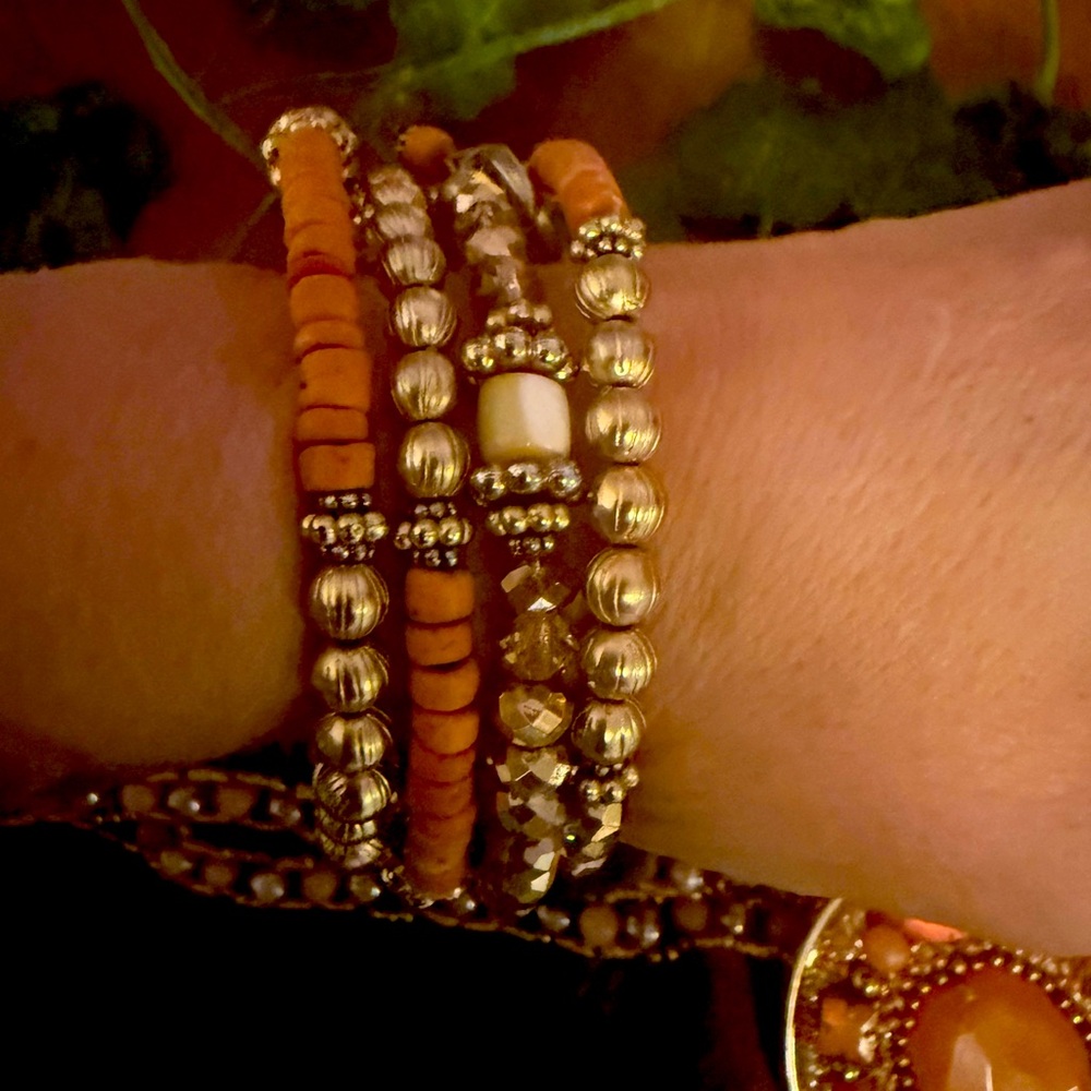 Elegant Gold and Orange Beaded Bracelet Set from Chicos
